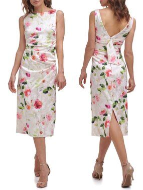 NWT New $168 Eliza J Jacquard Boat Neck Floral Sheath Midi Dress Size 8